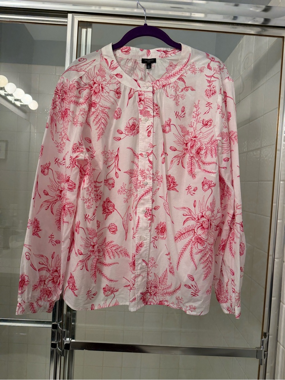 Talbots White Blouse with Red Floral Print